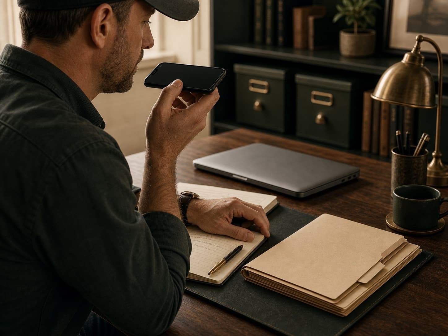 Illustration of an owner reviewing a Grove follow-up prompt by phone.